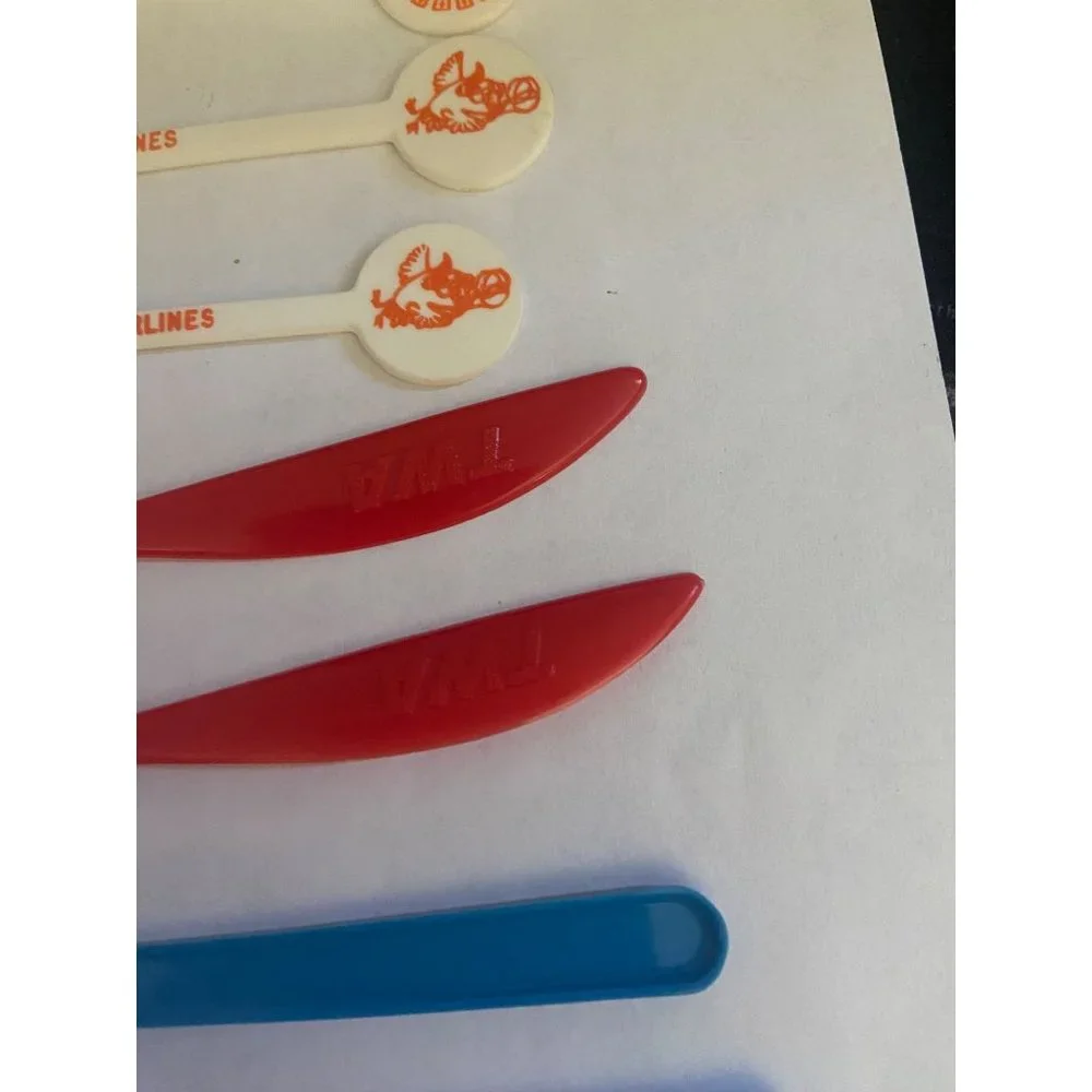 Vintage Lot of 8 Airline Swizzle Sticks Including TWA, PanAm, Aloha, and Air Cal